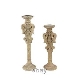 Grey Wood Vintage Candle Holder (Set of 2)