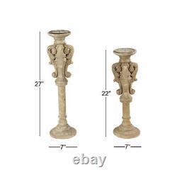 Grey Wood Vintage Candle Holder (Set of 2)