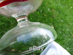 HSP 11 STRIPED GLASS Fluted Scalloped Rim FOOTED HURRICANE VASE Candle Holder