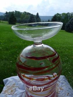 HSP 11 STRIPED GLASS Fluted Scalloped Rim FOOTED HURRICANE VASE Candle Holder