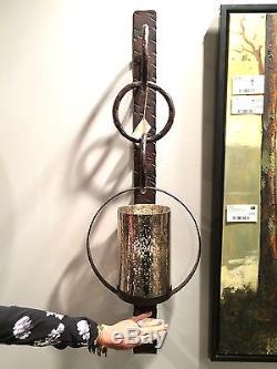 Huge 39 Rich Rust Brown Metal Mercury Glass Wall Sconce Candle Holder Hurricane