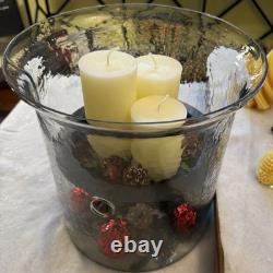 Hammered Glass Candle Holder with Decorative Metal Pan