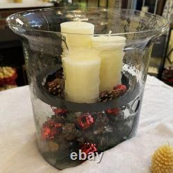 Hammered Glass Candle Holder with Decorative Metal Pan
