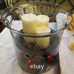 Hammered Glass Candle Holder with Decorative Metal Pan / Cylinder Giant Glasswar