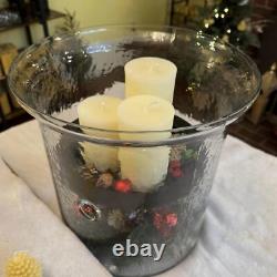 Hammered Glass Candle Holder with Decorative Metal Pan / Cylinder Giant Glasswar