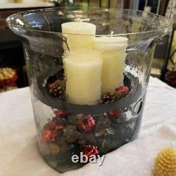 Hammered Glass Candle Holder with Decorative Metal Pan / Cylinder Giant Glasswar