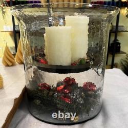Hammered Glass Candle Holder with Decorative Metal Pan / Cylinder Giant Glasswar
