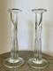 Hand-blown Art Glass Candlestick Holders Pair Twisted Optic Design Studio Glass