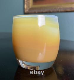 Hand Blown GLASSYBABY BUTTERSCOTCH Glass Votive Candle Holder Etched Bottom