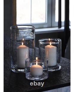 Hand Blown Glass Hurricane Candle Holders for Pillar Candles, Clear Seeded Bu