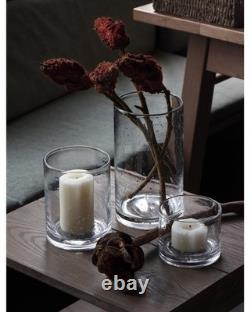 Hand Blown Glass Hurricane Candle Holders for Pillar Candles, Clear Seeded Bu