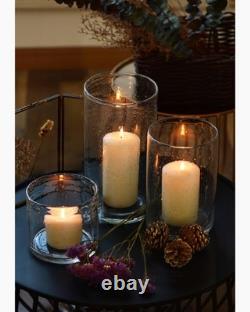 Hand Blown Glass Hurricane Candle Holders for Pillar Candles, Clear Seeded Bu