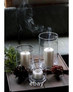 Hand Blown Glass Hurricane Candle Holders for Pillar Candles, Clear Seeded Bu