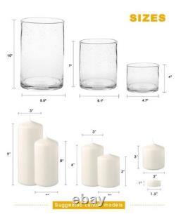 Hand Blown Glass Hurricane Candle Holders for Pillar Candles, Clear Seeded Bu
