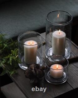 Hand Blown Glass Hurricane Candle Holders for Pillar Candles, Clear Seeded Bu