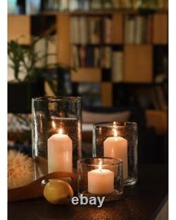 Hand Blown Glass Hurricane Candle Holders for Pillar Candles, Clear Seeded Bu