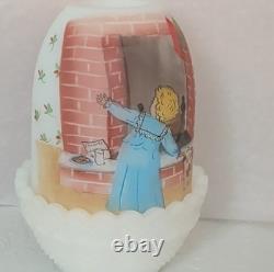 Hand Painted Glass Candle Holder Signed J. Brown Christmas Girl 1984