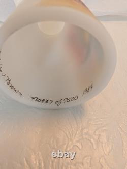 Hand Painted Glass Candle Holder Signed J. Brown Christmas Girl 1984