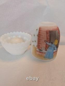 Hand Painted Glass Candle Holder Signed J. Brown Christmas Girl 1984