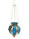 Hanging Glass Moroccan Style Lantern Candle Holder Blue Hand Made Zenda Imports