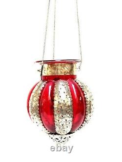 Hanging Lamp Glass Moroccan Lantern Candle Holder Red Hand Made Zenda Imports