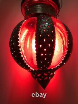 Hanging Lamp Glass Moroccan Lantern Candle Holder Red Hand Made Zenda Imports