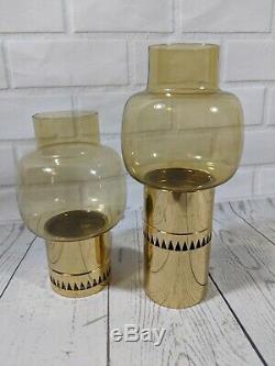 Hans Agne Jakobsson tealight holder, brass, amber glass, set of 2 L63/H-L, withbox