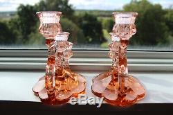 Heisey #136 Triplex Flamingo Candlesticks Set Of 2