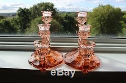 Heisey #136 Triplex Flamingo Candlesticks Set Of 2