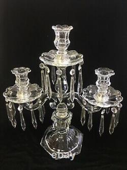 Heisey Glass 301 Old Williamsburg three light candelabra prisms candle holder