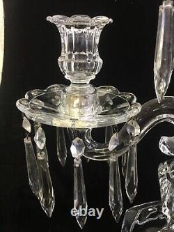 Heisey Glass 301 Old Williamsburg three light candelabra prisms candle holder