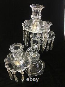 Heisey Glass 301 Old Williamsburg three light candelabra prisms candle holder