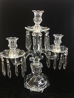 Heisey Glass 301 Old Williamsburg three light candelabra prisms candle holder