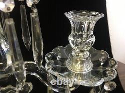 Heisey Glass 301 Old Williamsburg three light candelabra prisms candle holder