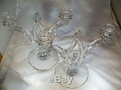Heisey Gothic #402 Crystal Pair 11 Tall 2-light Candelabra Candleholders