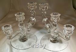 Heisey Minuet Crystal #142 Cascade Style Pair 3-light Candlesticks Candleholders