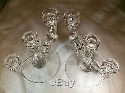 Heisey Minuet Crystal #142 Cascade Style Pair 3-light Candlesticks Candleholders