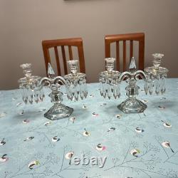 Heisey Old Williamsburg Glass Candelabra Candle Holders Crystal Prisms Set of 2