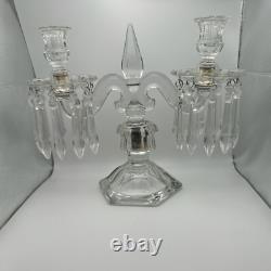 Heisey Old Williamsburg Glass Candelabra Candle Holders Crystal Prisms Set of 2