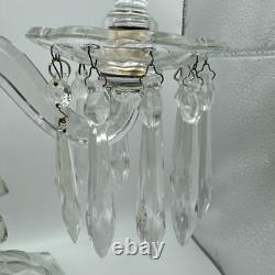 Heisey Old Williamsburg Glass Candelabra Candle Holders Crystal Prisms Set of 2