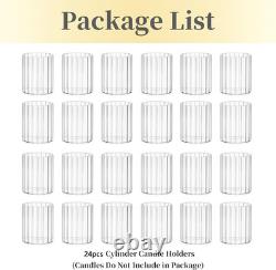 Hewory 24PCS Small Glass Hurricane Candle Holders Bulk Short Clear Cylinder Va