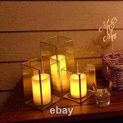 Hewory Glass Hurricane Candle Holder Set Of 6 Gold Large Hurricane Centerpiece