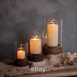 Hewory Hurricane Glass Candle Holder Set of 3 Rustic Brown Candle Holders for