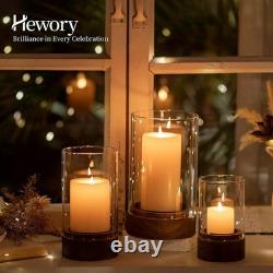 Hewory Hurricane Glass Candle Holder Set of 3 Rustic Brown Candle Holders for