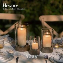 Hewory Hurricane Glass Candle Holder Set of 3 Rustic Brown Candle Holders for