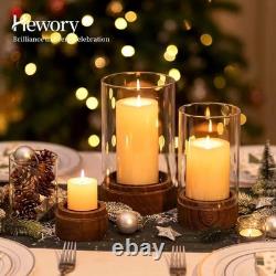Hewory Hurricane Glass Candle Holder Set of 3 Rustic Brown Candle Holders for