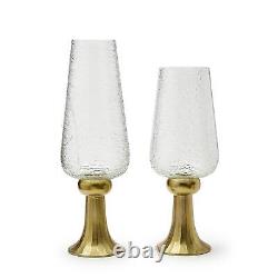 Highlights Set Of 2 Glass Candle Holder with Icicle Effect On Golden Etched Base