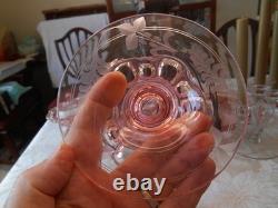 Hocking Open Lace pink depression glass candle stick holders