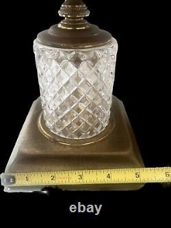 Holllywood Regency Brass Diamond Cut Glass Candle Candlestick Holders Set of 2