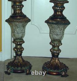 Hollywood Regency Tall Glass Candle Holders Pair